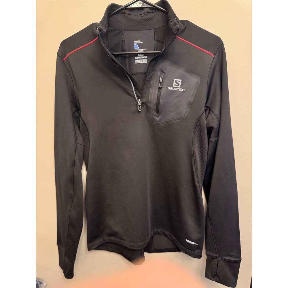 Salomon AdvancedSkin Warm 1/4 Zip Pullover Mens Small Black Thumbholes Running